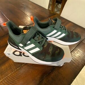 New Adidas camouflage, green, and orange sneaker